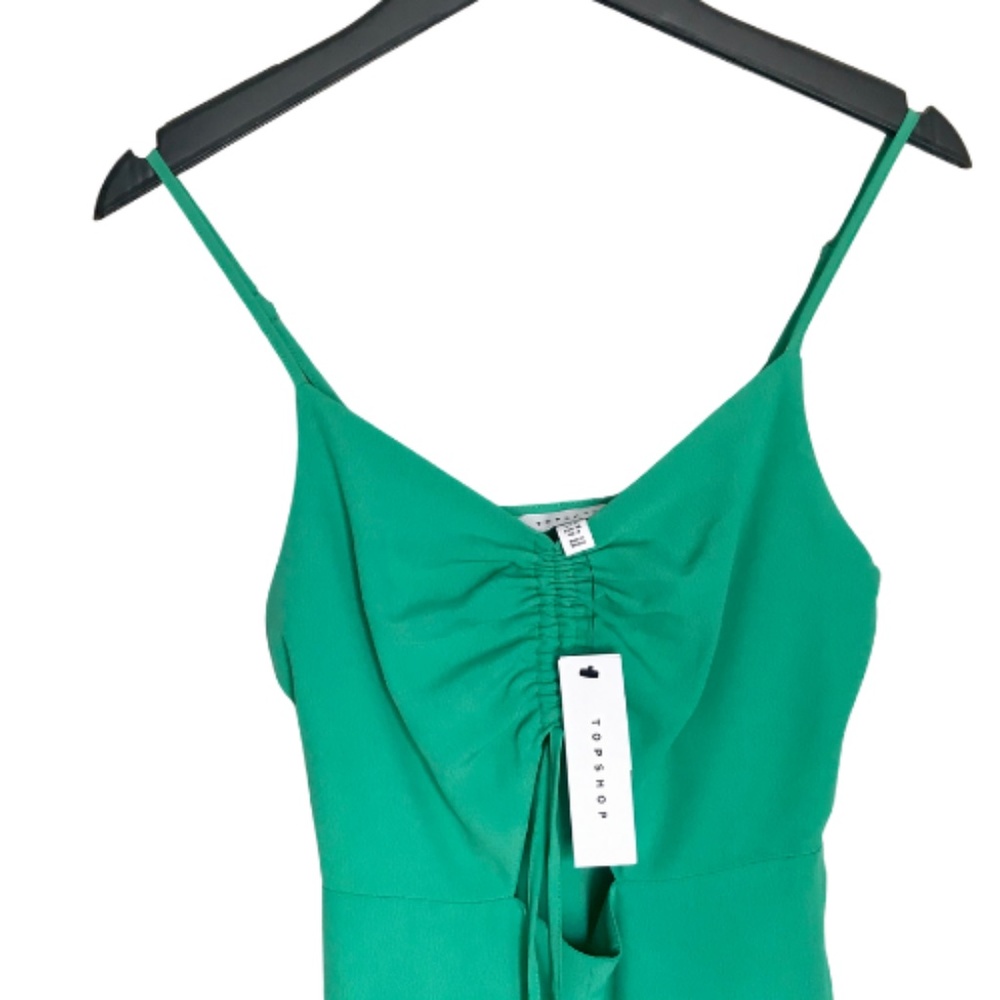 NWT Topshop - Green Front Cutout Ruched Midi Dress - Picture 6 of 8